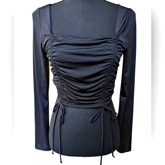 Fashion Nova Ruched Black Long-Sleeve Top – Size XL - Picture 3 of 6